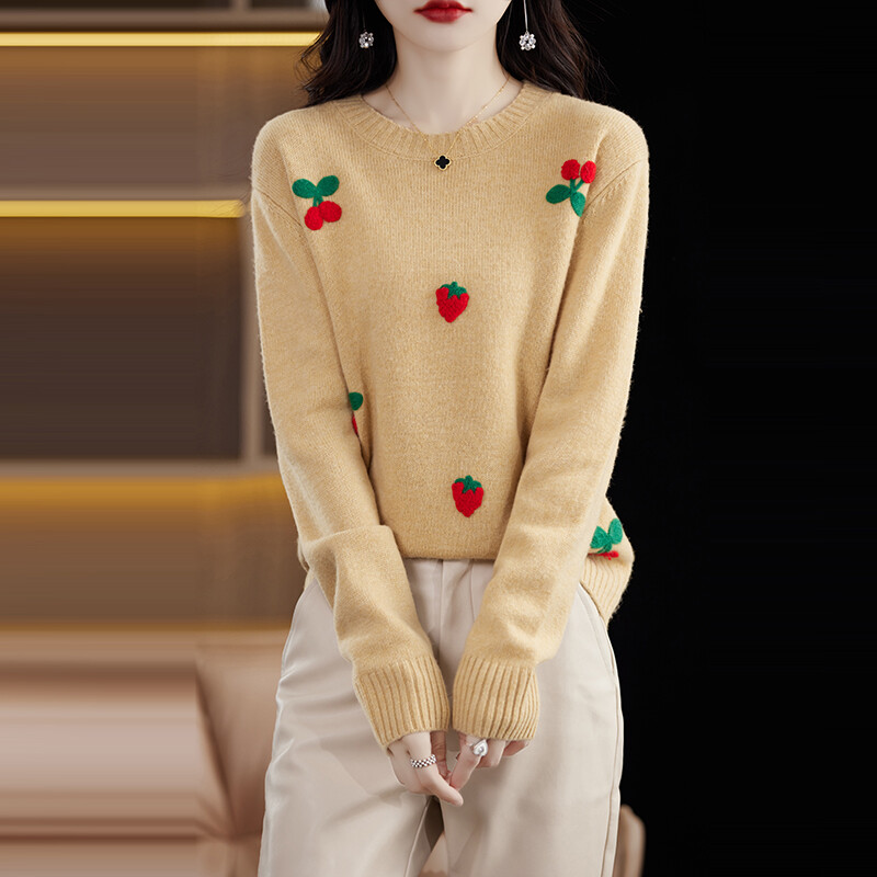 2025年新款纯毛樱桃刺绣羊毛毛衣
