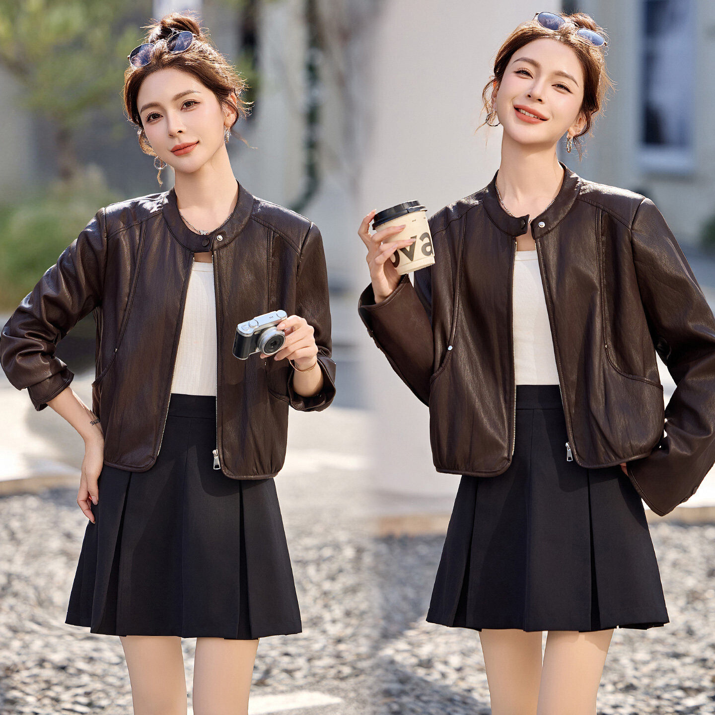 2026春季新款短外套复古休闲减龄显瘦时尚爆款翻领皮衣