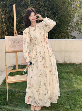 现货！现货！法式气质撞色高腰碎花连衣长裙2C212-G215-P185-K298
