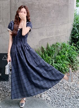 新品 现货 格子花边连衣裙2C259-9939-P145-K218