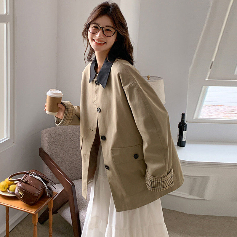 爆款！主推！现货！新款风衣女短款拼色2025年春装短外套P155K198