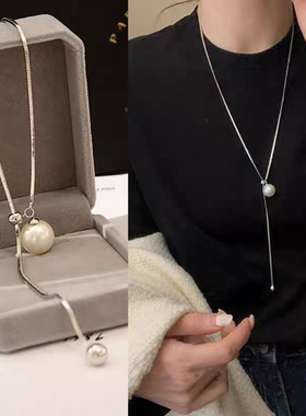 珍珠毛衣链长款2024新款爆款钛钢不掉色气质装饰项链可调节抽拉式
