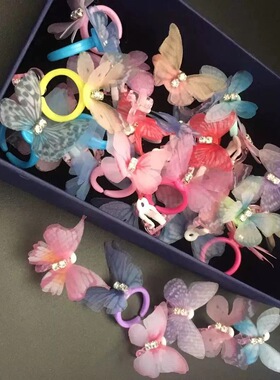 可爱儿童戒指古风轻盈立体薄纱蝴蝶戒指超美超仙指环活口可调节