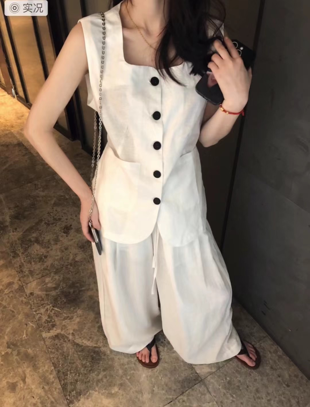 韩国东大门2025夏新款麻料大口袋背心单排扣设计感上衣气质马甲女