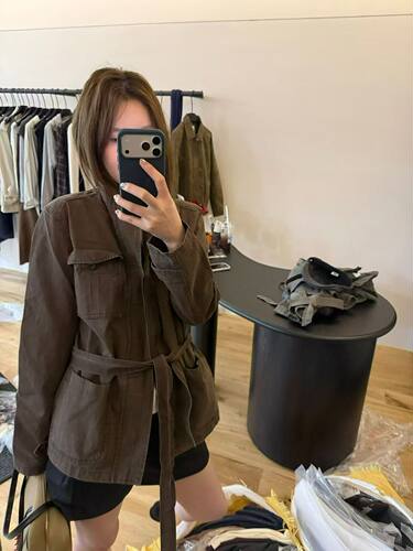 自留推荐 老钱风复古立领配腰带工装外套女显瘦时尚百搭夹克韩系