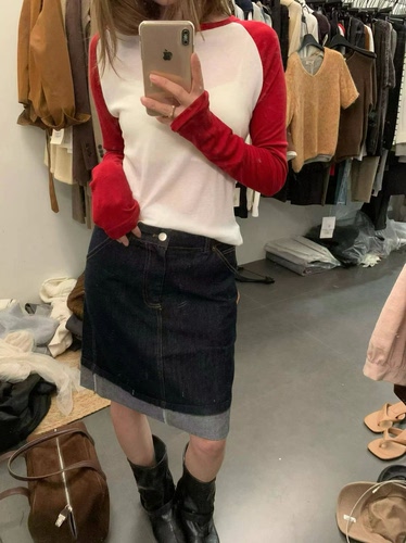 Jennie铅笔裙重磅赤耳丹宁原牛时髦翻边牛仔半身裙高腰显瘦A字裙