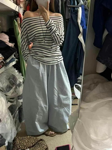 韩系一字肩高级感露锁骨天丝防晒T恤女法式 冷淡系独特别 掐腰罩衫