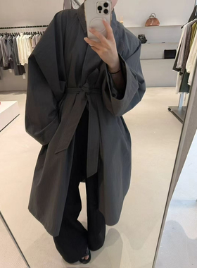 韩系气质收腰中长款风衣外套女2025早秋新款翻领廓形大衣宽松显瘦