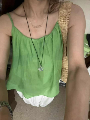 韩系纯色苎麻吊带背心女25夏宽松显瘦露背小衫设计感小众无袖上衣