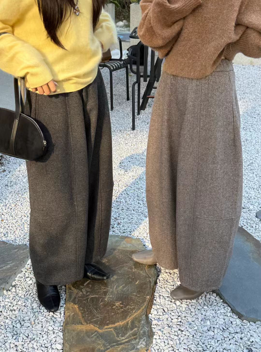 气质松紧高腰羊毛呢休闲气球裤女2025冬季新款宽松遮垮阔腿弯刀裤