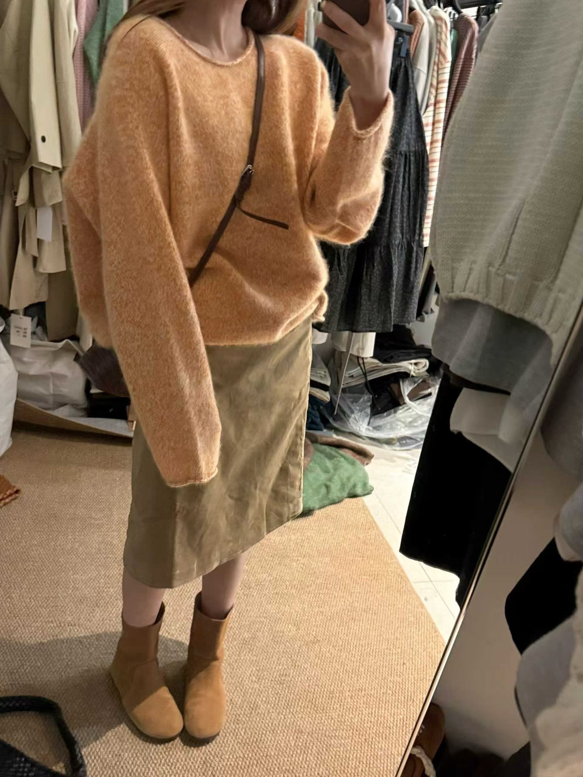 正版～韩系复古羊毛拉绒圆领宽松毛衣慵懒加厚显瘦百搭保暖针织衫