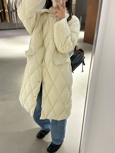 韩版针织连帽拼接中长款白鸭绒羽绒服女24冬新款宽松加厚保暖外套