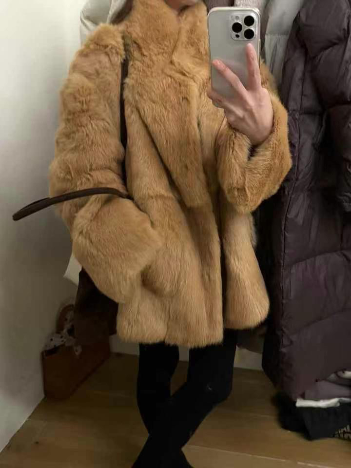 韩国东大门25冬新款兔毛皮草外套女宽松显瘦立领加厚保暖毛毛外套
