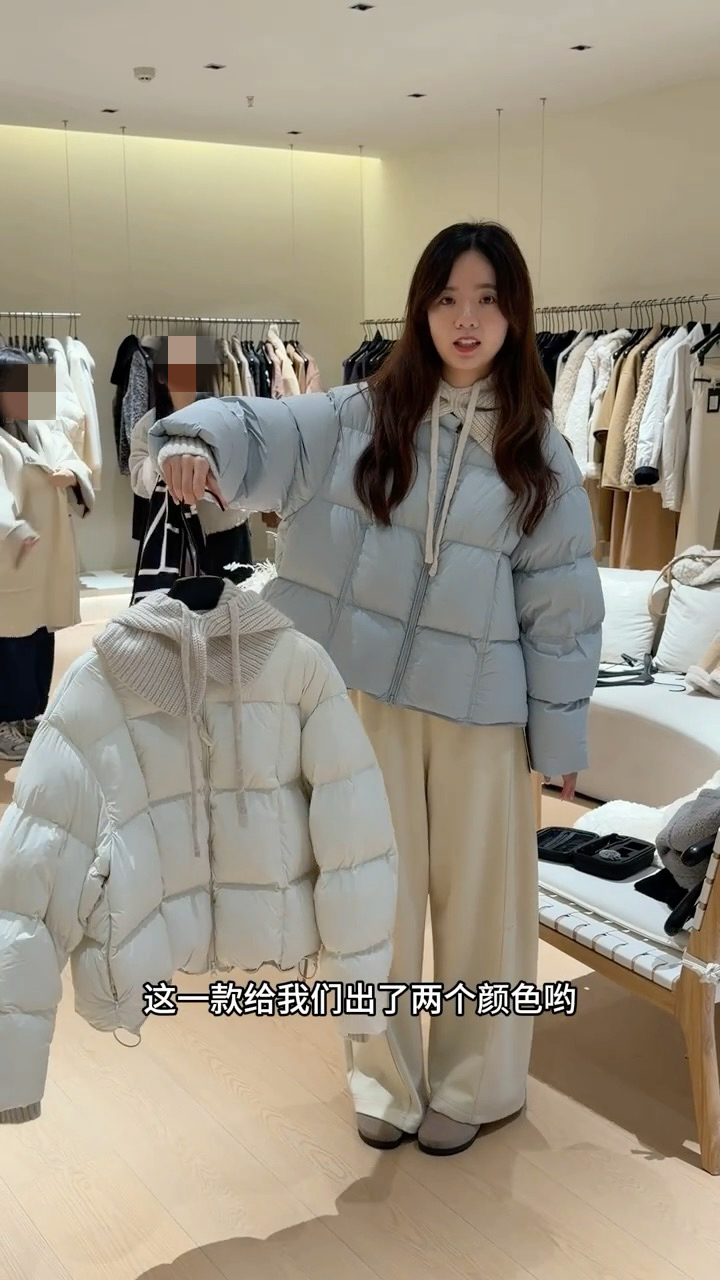 韩系针织连帽方格泡芙羽绒服女2025冬季新款90白鸭绒宽松加厚外套