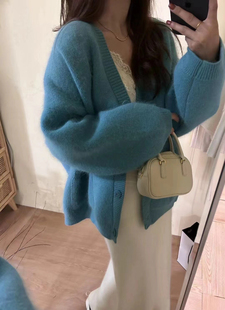 韩国东大门25冬新款浣熊绒慵懒风软糯毛衣加厚针织开衫百搭外套女