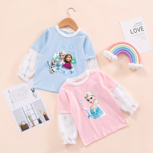 女童长袖T恤春季新款儿童休闲上衣宝宝安娜爱莎公主冰雪奇缘衣服
