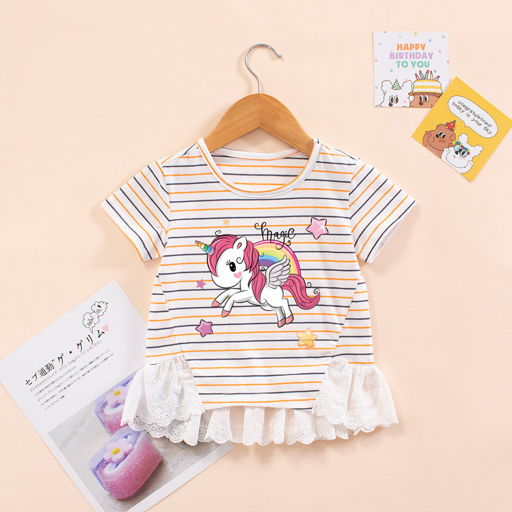 独角兽衣服女童时髦短袖T恤儿童洋气纯棉条纹t恤裙宝宝彩虹马童装,童装/婴儿装/亲子装,T恤,淘宝优惠券,粉丝福利购,淘宝优惠卷