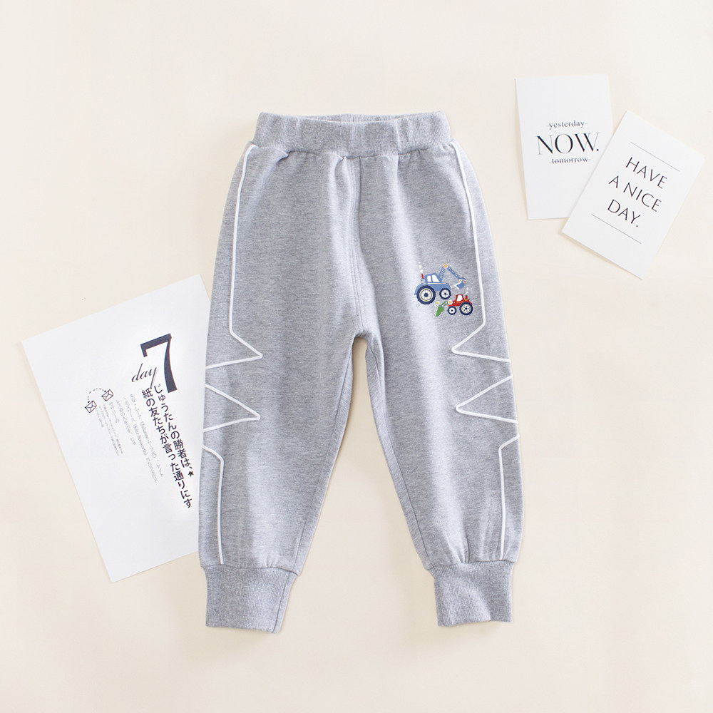 男童春秋纯棉裤子2025年新款男宝宝卡通汽车运动裤挖掘机图案童装