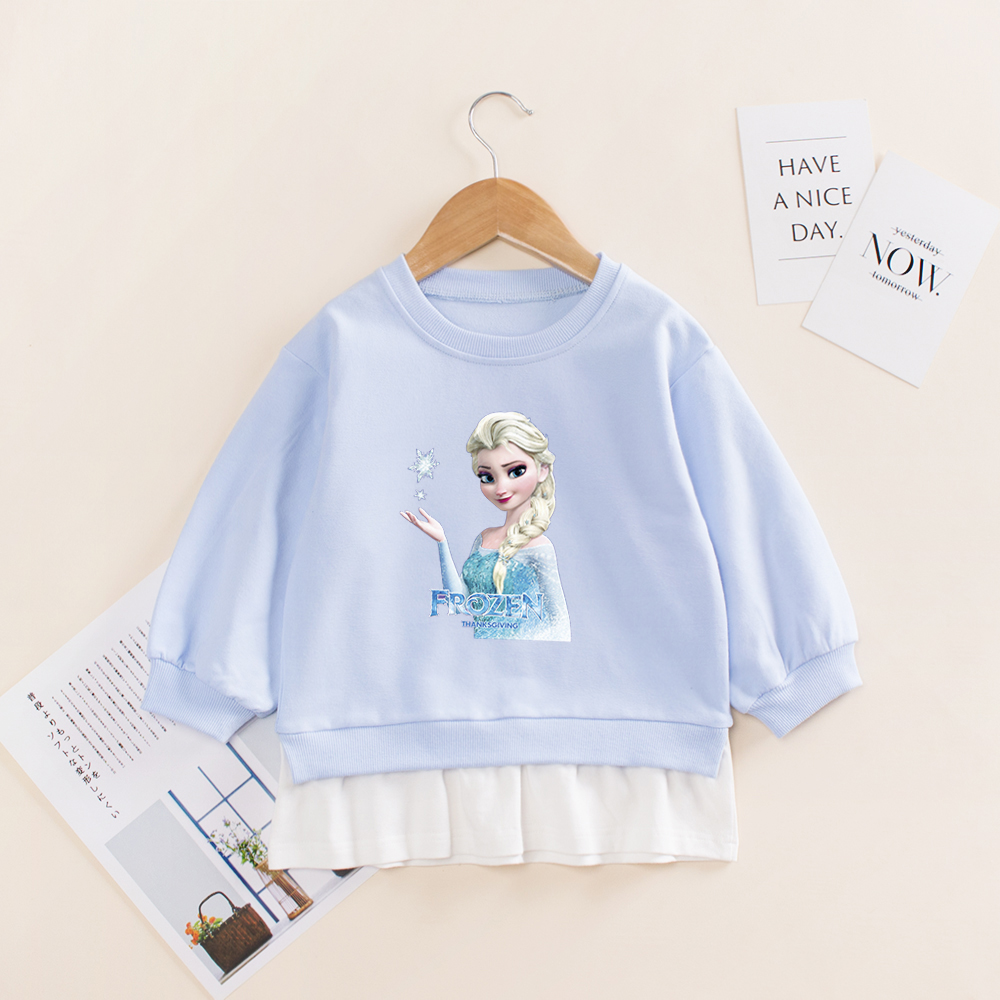 女童春秋韩版卫衣假两件宽松上衣