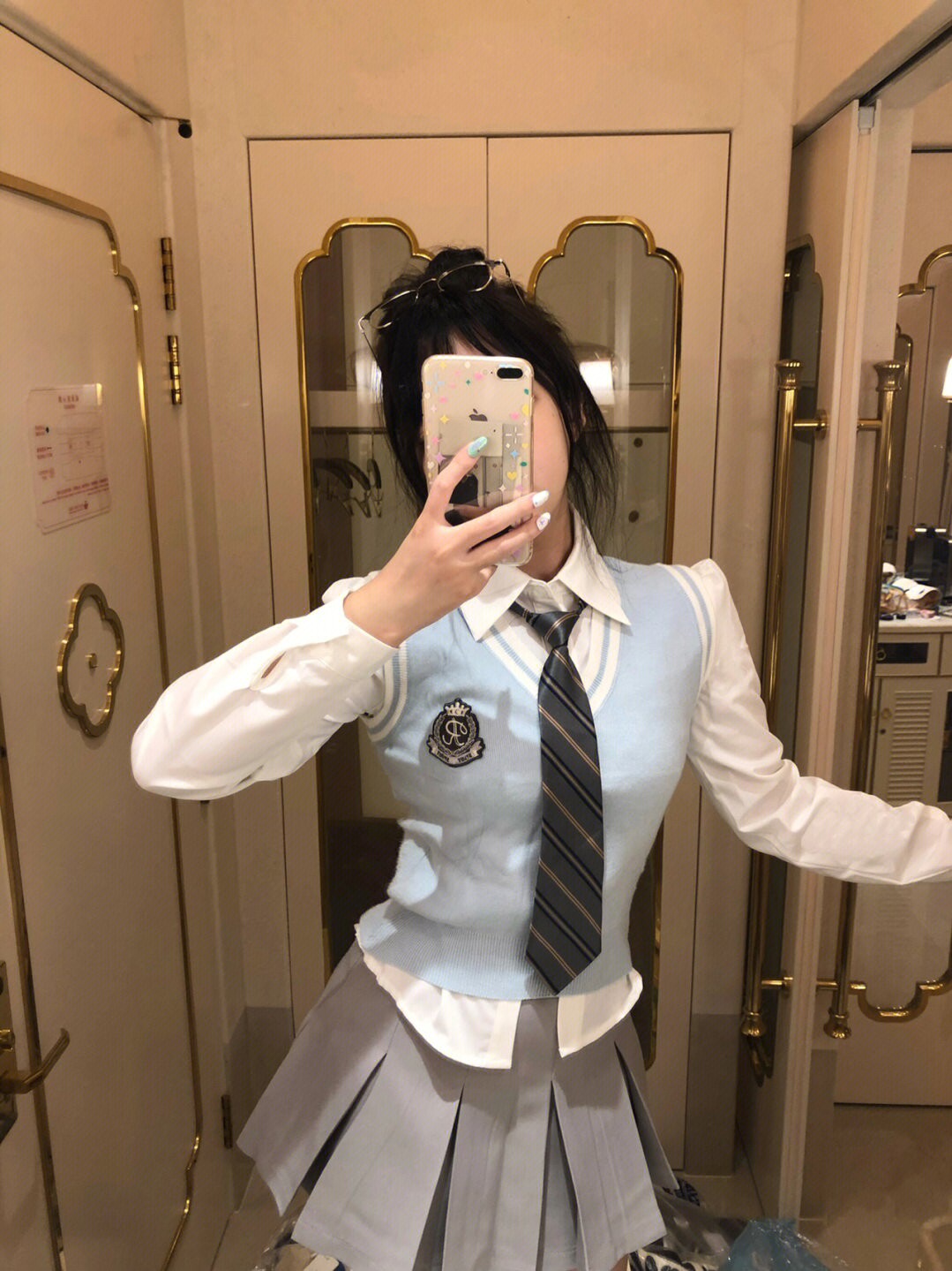 KOREAN UNIFORM COLLEGE STYLE SUIT BABY GIRL BLUE KNIT VEST VEST CAMPUS STYLE PLEATED SKIRT SHIRT THREE-PIECE SET