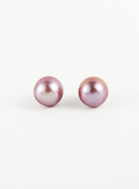 爱迪生妖紫色天然珍珠18k金耳钉蓝莓妖孽紫正近圆简约11-12mm耳环