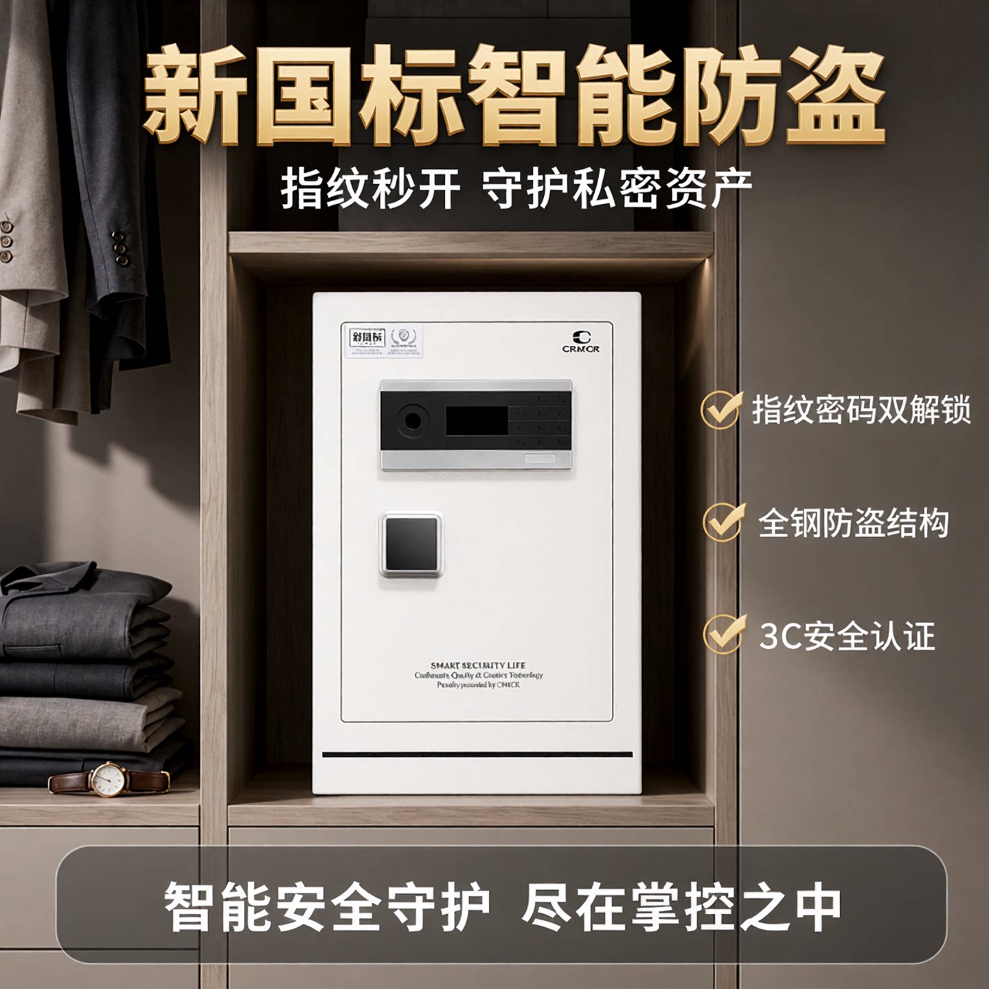 crmcr卡唛乐宝新国标3C保险柜家用2026新款小型智能指纹密码保险箱大型防盗床头柜衣柜嵌入式全钢办公室夹万