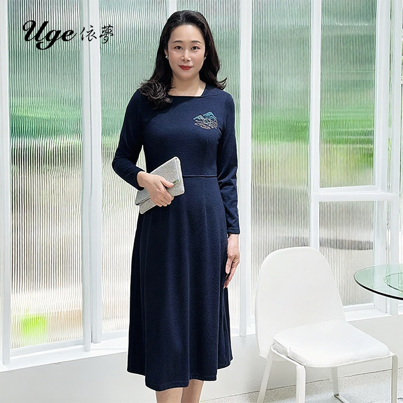 Uge依梦优雅简约宝蓝色连衣裙07241054