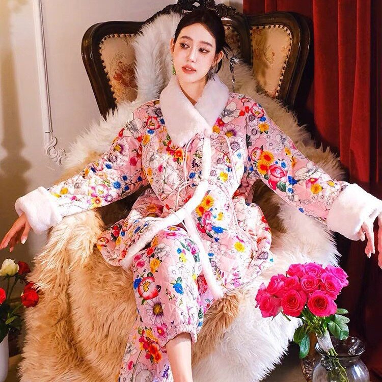 冬季新中式睡衣家居服保暖套装女