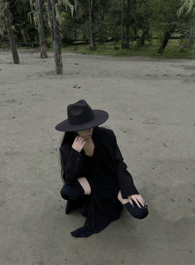 NIGHTMARE原创英伦大檐毛毡高级感毛呢礼帽超大檐10cm爵骑士帽