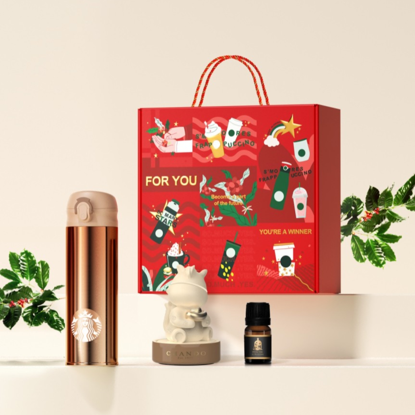 星巴克甄选创意礼盒幸运金弹跳保温水杯马跃金程陶瓷扩香香薰摆件