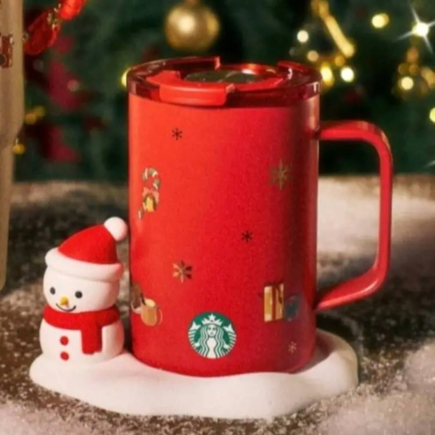 星巴克杯子2025圣诞节暖意融融系列不锈钢桌面水杯配雪人硅胶杯垫