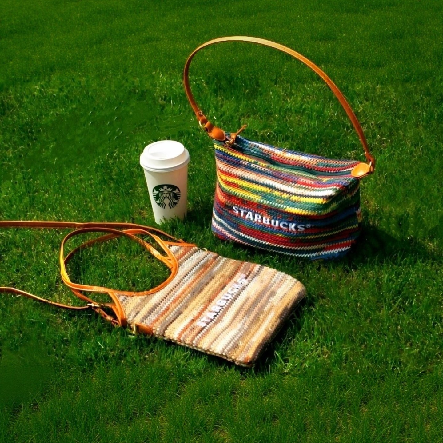 星巴克周边春日彩虹大地条纹编织包手提包单肩包斜挎包会员星礼包