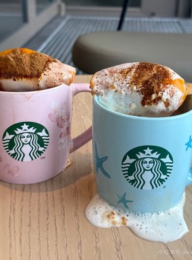starbucks星巴克杯子春日樱花限定粉嫩咖啡杯蓝色海洋陶瓷马克杯