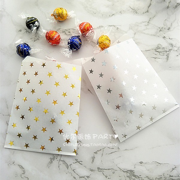 烫金小星星纸袋派对装饰甜点婚庆糖果迷你袋防油糕点五角星包装袋