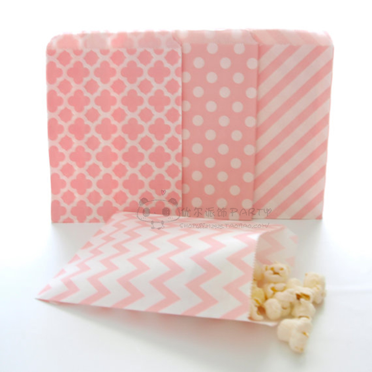 浅粉色饼干袋 欧美环保防油食品包装纸袋 牛皮纸  生日答谢礼品袋