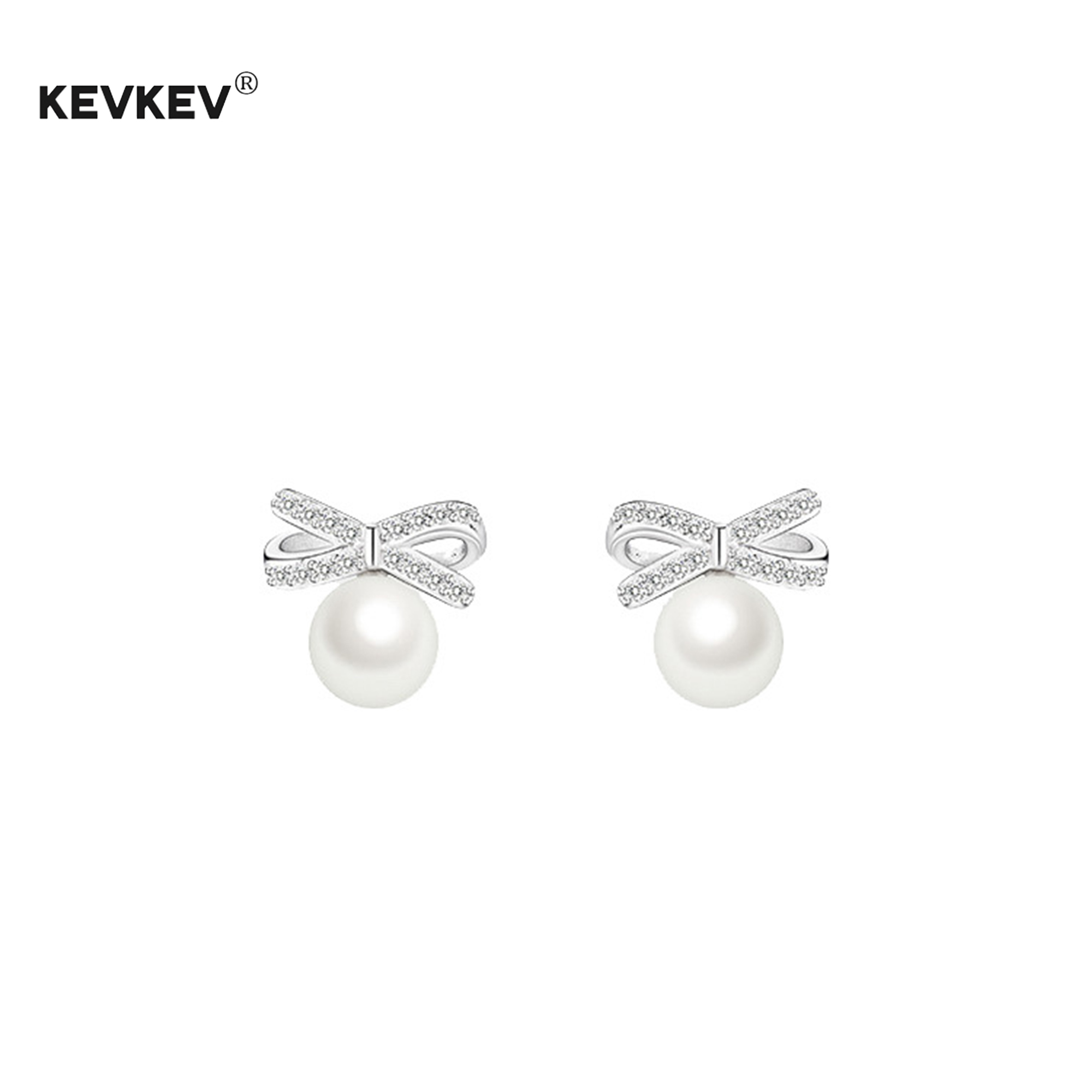 kevkev赵露思同款蝴蝶结珍珠钻石耳钉s999足银小众耳环节日礼物女