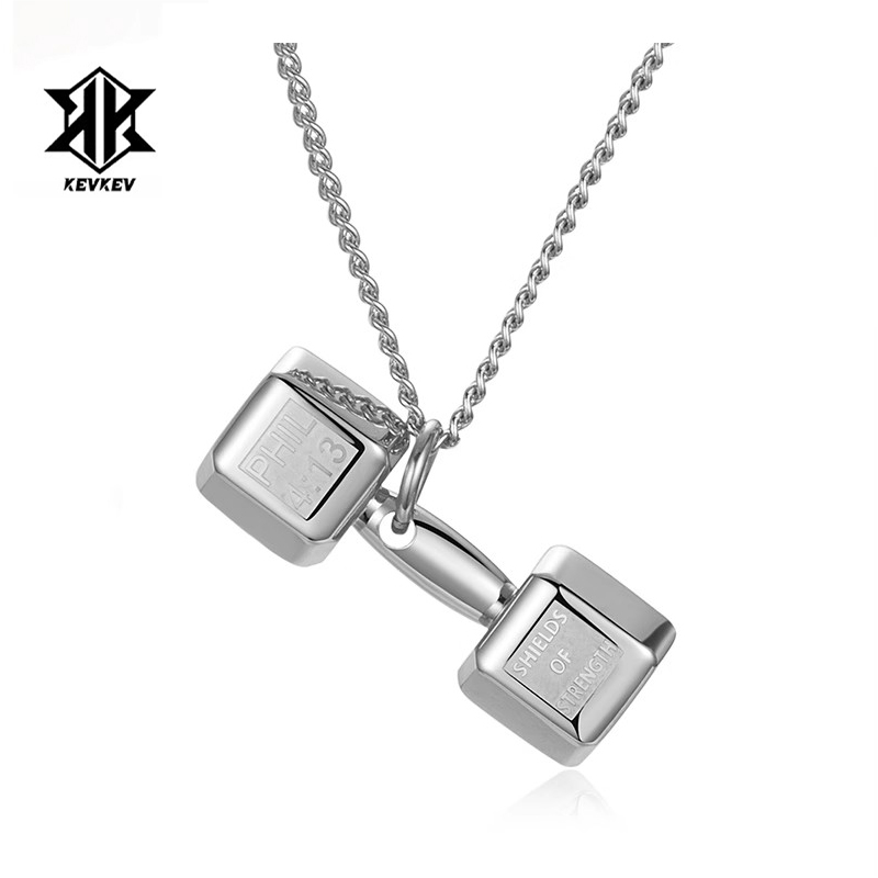 潮牌嘻哈钛钢杠铃项链男女