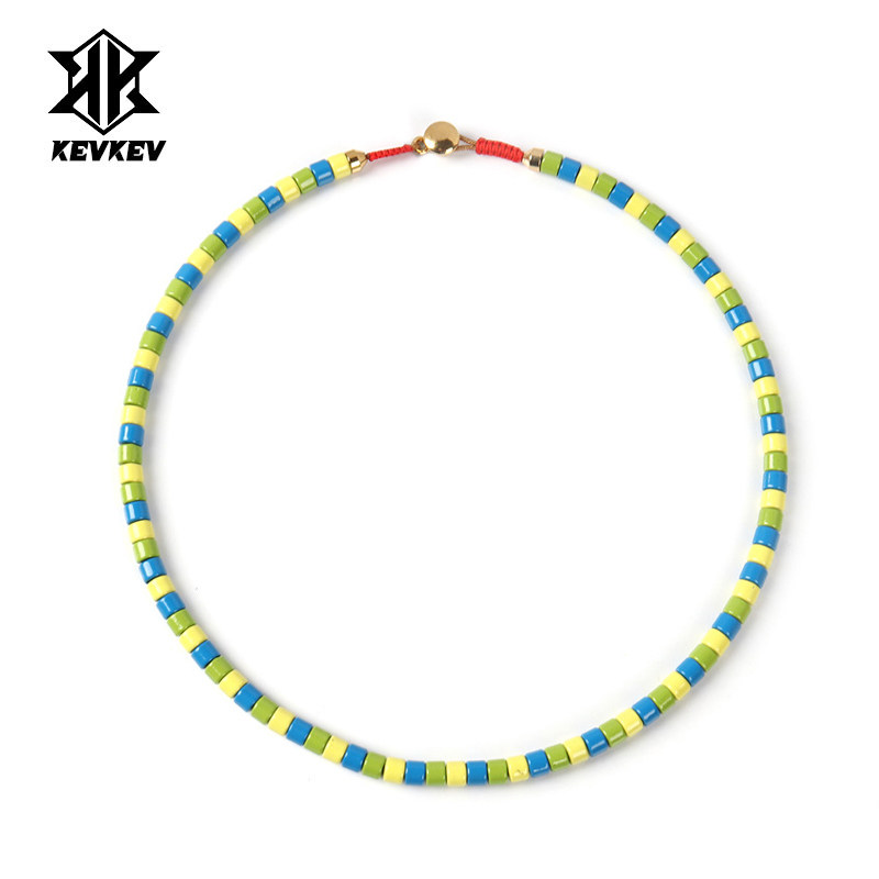 波西米亚风彩色串珠项链男夏