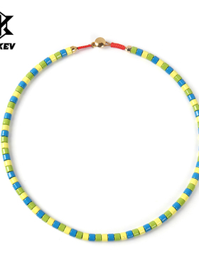 波西米亚风彩色串珠项链男夏