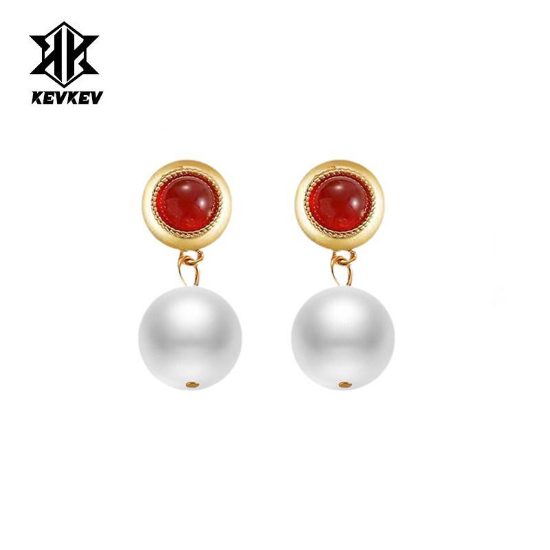 澳白天然珍珠耳环红玛瑙耳钉