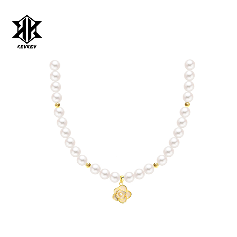 山茶花吊坠珍珠项链s925纯银复古风小清新轻奢优雅简约法式锁骨链