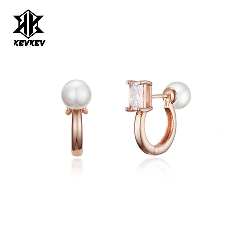 纯银镶钻海秀儿珍珠耳钉女双面