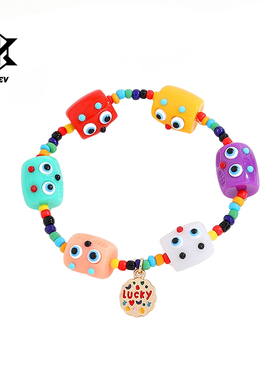 宋雨琦同款925银彩色小怪兽幸运lucky手链生日礼物串珠转运小众
