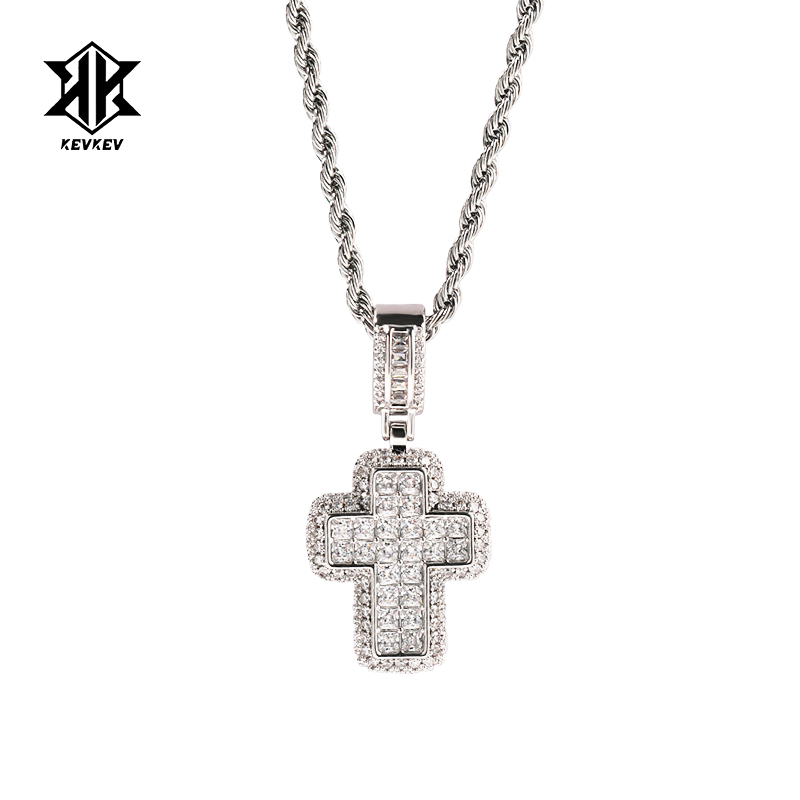 嘻哈满钻方形十字架项链卫衣链