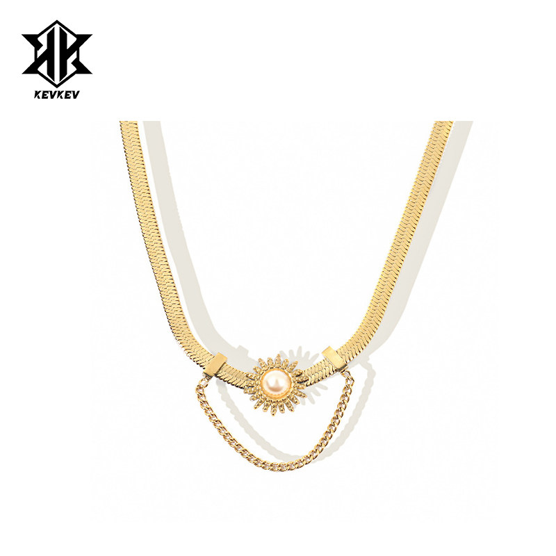 法式蛇骨链拼接芒星珍珠项链女