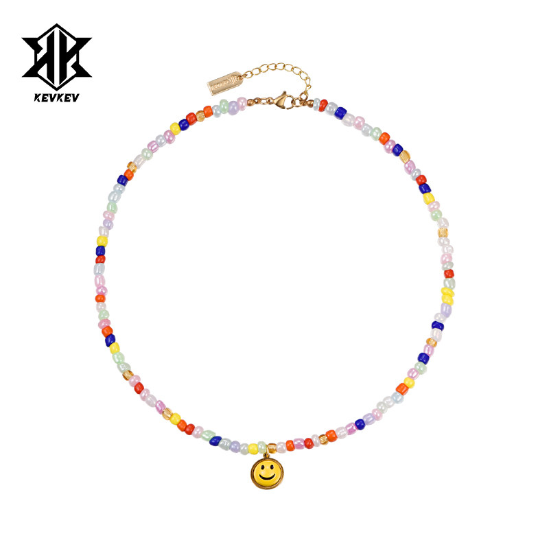 彩色串珠笑脸项链女同款