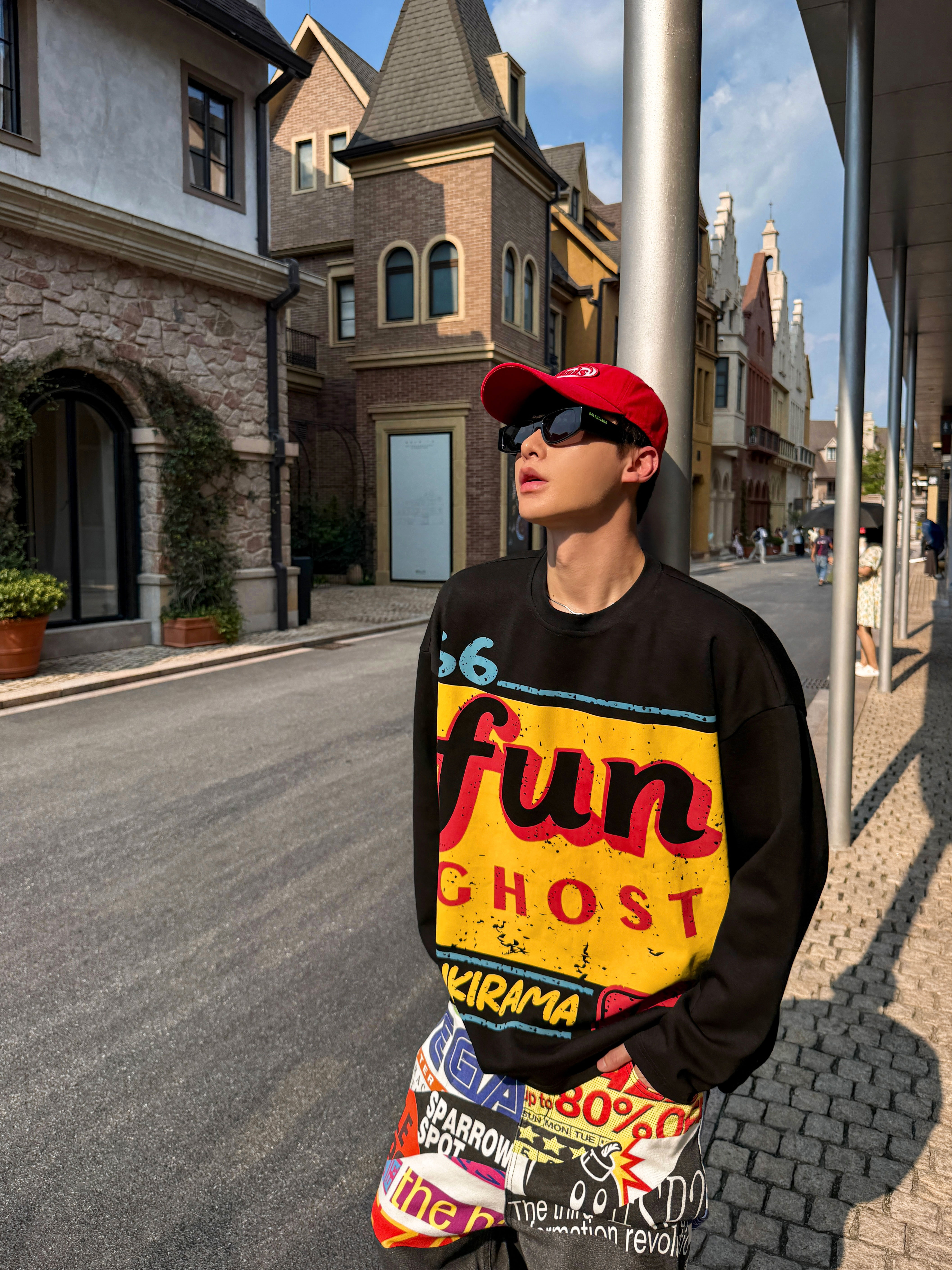 Original LAOSHU American Retro Cartoon Print Sweatshirt for Men and Women, Street Casual Trendy Crew Neck Top