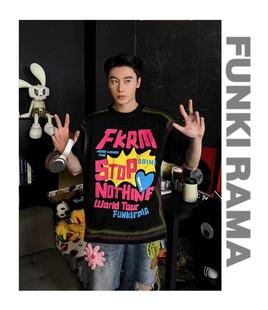 涂鸦喷绘趣味宽松情侣短袖 获衣局 街头美式 夏季 T恤 涂鸦天才