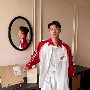 日常宽松休闲超薄潮酷百搭 双色拼接插肩袖 莱赛尔天丝防晒衬衫 长袖