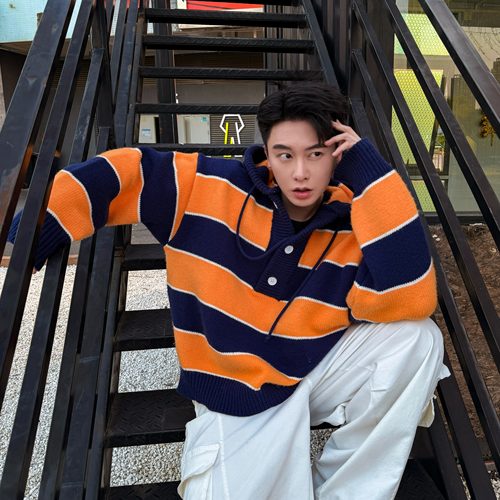 获衣局秋冬宽条纹美式毛衣